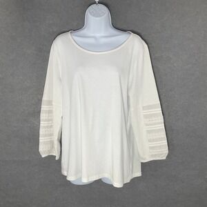 Talbots Cotton‎ Top Crochet Sleeve Blouse White Casual Everyday Size L